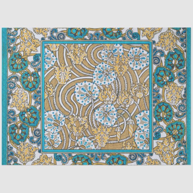 Papel De Seda ciclamen azul arte nova flor botânica (Frente )
