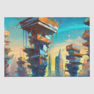 Papel De Seda Cidade distópica futurística, pintura gerada por A