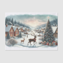 Papel De Seda Cidade Natalina Nevada com Veados