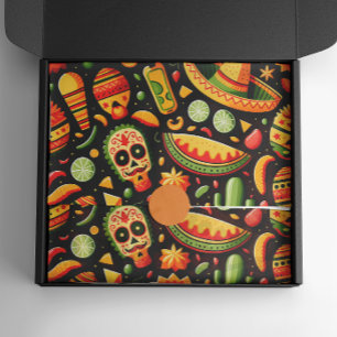 Papel De Seda Cinco de Mayo. Padrão animado mexicano brilhante