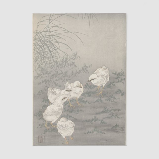 Papel De Seda Cinco Frangos por Ohara Koson (Frente )