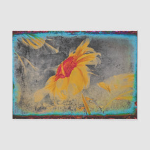 Papel De Seda Cinza Amarelo Sunflower Teal Vintage - Desenho Ant