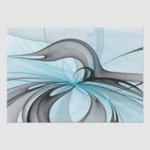 Papel De Seda Cinza Antracite Arte Fractal Azul Moderna