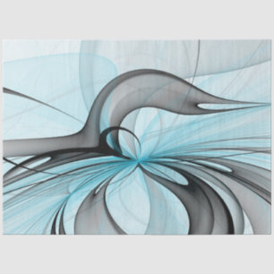 Papel De Seda Cinza Antracite Arte Fractal Azul Moderna