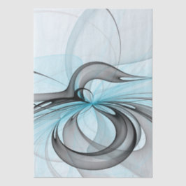 Papel De Seda Cinza Antracite Arte Fractal Azul Moderna