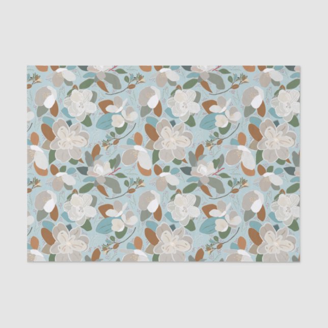 Papel De Seda Cinza azul Floral Winter Magnolia (Frente )