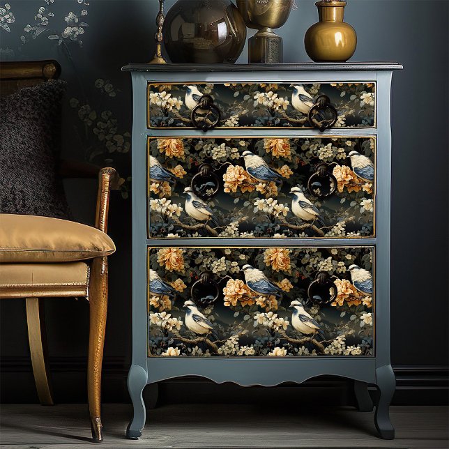 Papel De Seda Cinza Azul Laranja Pálido Aves Vitorianas da Boêmi (Criador carregado)