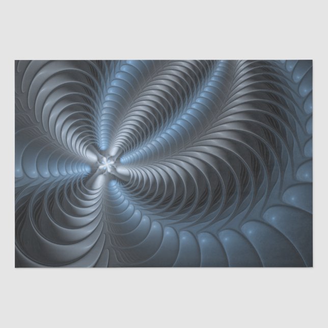 Papel De Seda Cinza Azul Plástico Arte Fractal 3D Abstrato (Frente )