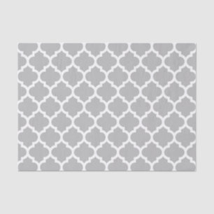 Papel De Seda Cinza Cinza Branco Quatrefoil Marroquino Padrão #