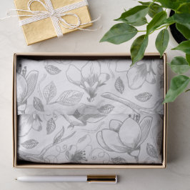 Papel De Seda Cinza de Padrão Floral de Contorno Descrito/Wht ID