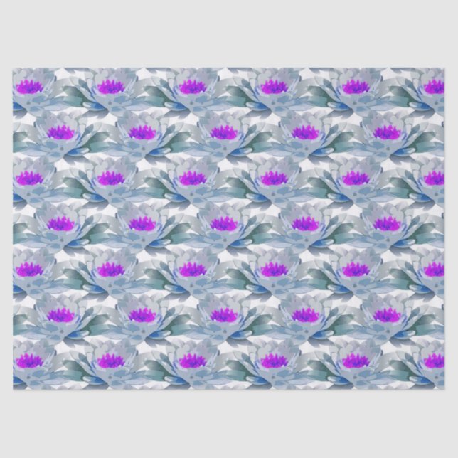 Papel De Seda Cinza e padrão de flores roxas (Frente )