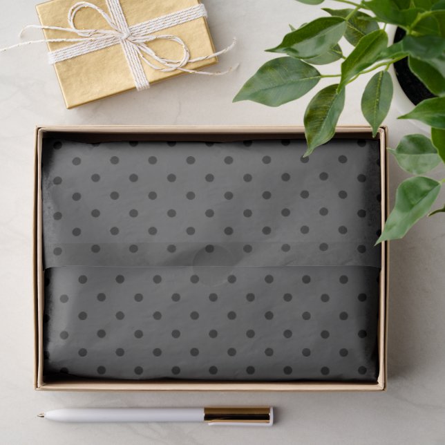 Papel De Seda Cinza Escuro Com Bolinhas Pretas (Presente)