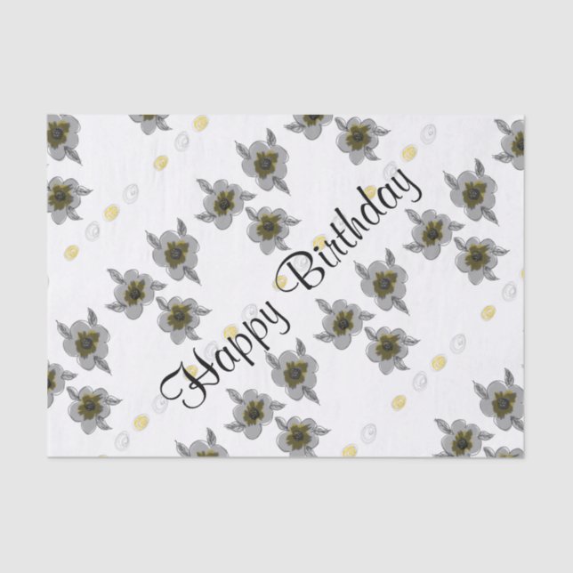 Papel De Seda Cinza Floral Birthday (Frente )