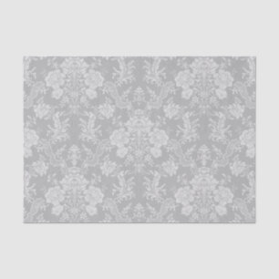 Papel De Seda Cinza Romântica Chic Floral de Damasco