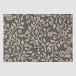 Papel De Seda Cinzas e Beige Suavemente Padrão Floral Simples
