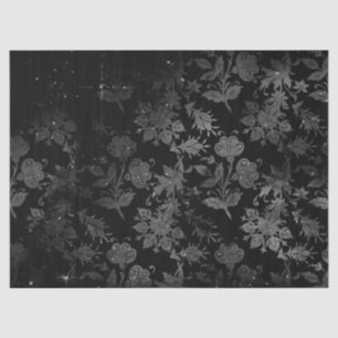 Papel De Seda Cinzas - Flores de Estêncil na Decoupage Preta