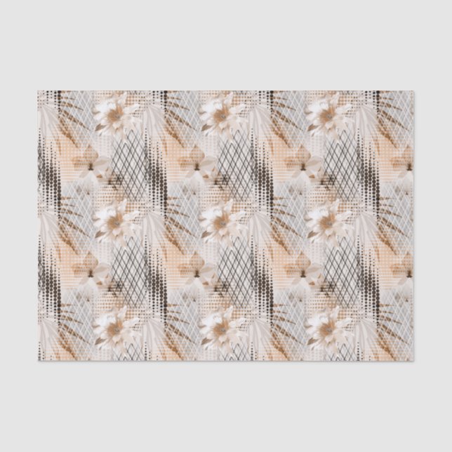 Papel De Seda Cinzas, padrão tropical bege. (Frente )