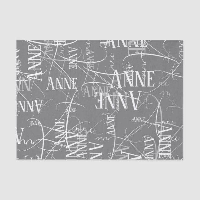 Papel De Seda Cinzas repetidas do Nome Personalizado (Frente )