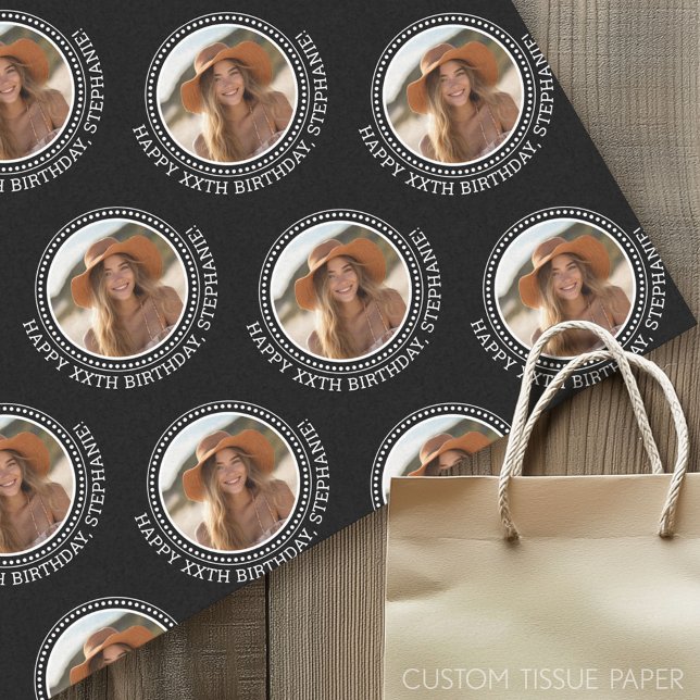 Papel De Seda Círculo Um Foto Parabéns Saudação - Preto (Custom Photo Tissue Paper)