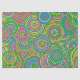 Papel De Seda Círculos abstratos em mod retro, verde e laranja-v