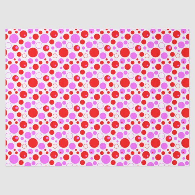 Papel De Seda Círculos e Pontos Vermelhos e Rosa em Estilo Retrô (Frente )