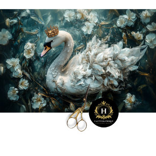 Papel De Seda Cisne Branco Elegante com Decoupage da Coroa Ouro