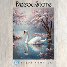 Cisne Branco Elegante no Lago de Decoupage