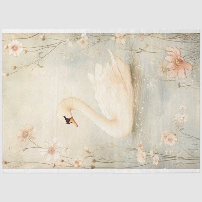Papel De Seda Cisne Caprichoso com Decoupage de Flores (Frente )