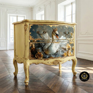 Papel De Seda Cisne Coroado Dourado com Decoupage de Flores Amar