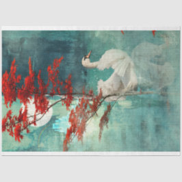 Papel De Seda Cisne lago Turquoise e Coral Red Tree