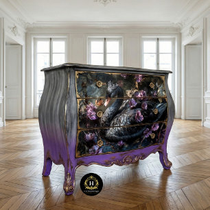 Papel De Seda Cisne Negro com Decoupage de Flores Roxas