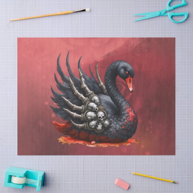 Papel De Seda Cisne Negro de Ossos – Elegância Gótica (Arte )