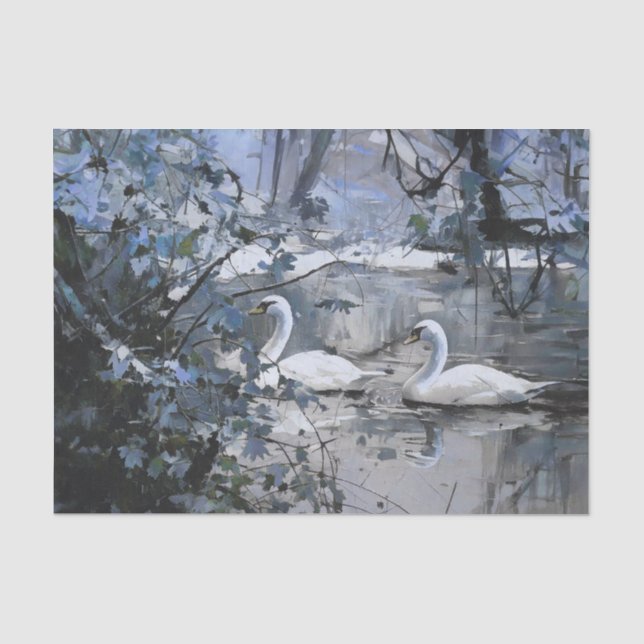 Papel De Seda Cisnes Nevados, Inverno no Lago (Frente )