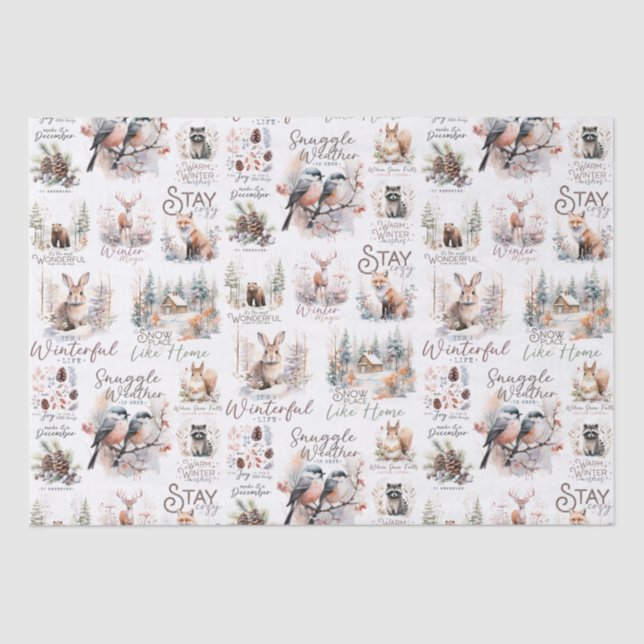 Papel De Seda Citações de Natal da Floresta Justa e Tradicional (Frente )