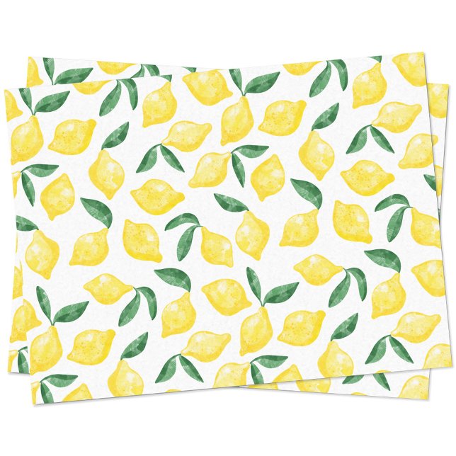 Papel De Seda Citrus de Padrão de Limão de Aquarela (Watercolor lemon green yellow and white tissue paper)