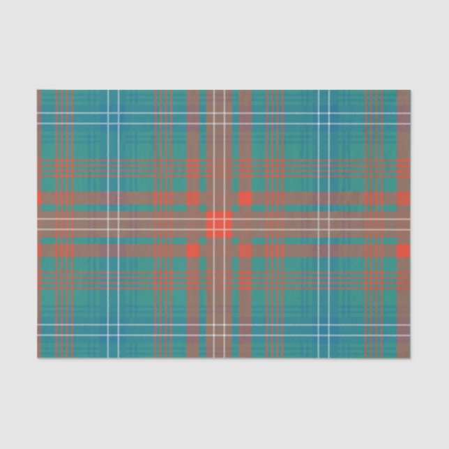 Papel De Seda Clan Wilson Orange Turquoise Xadrez Check Tartan (Frente )
