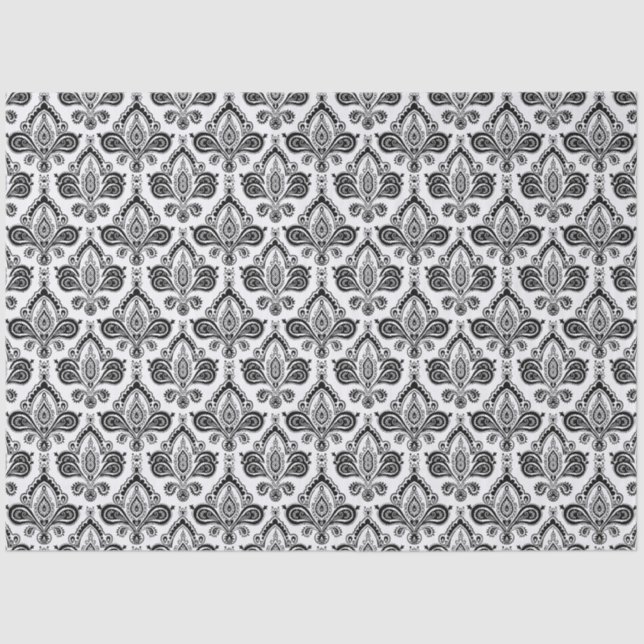 Papel De Seda Classic Black and White Damask Textile Pattern (Frente )