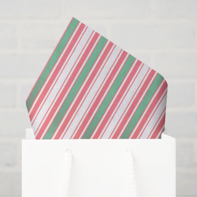 Papel De Seda Classic Christmas Green Red Stripes  (Sacola de presentes)
