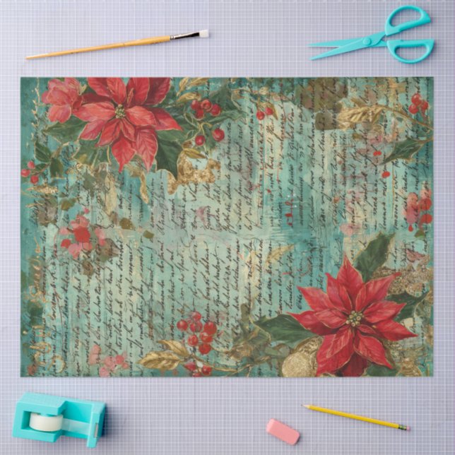 Papel De Seda Classic Handwritten Poinsettia Christmas Holiday (Arte )