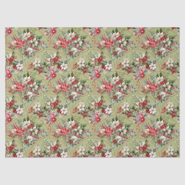 Papel De Seda Classic Poinsettia & Berry Holiday Tissue Paper (Frente )