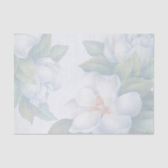 Papel De Seda Clássica Elegância Branca Magnolia Flor Aquarela (Frente )