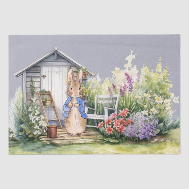 Papel De Seda Classico Coelho Jardim Galpão (Frente )