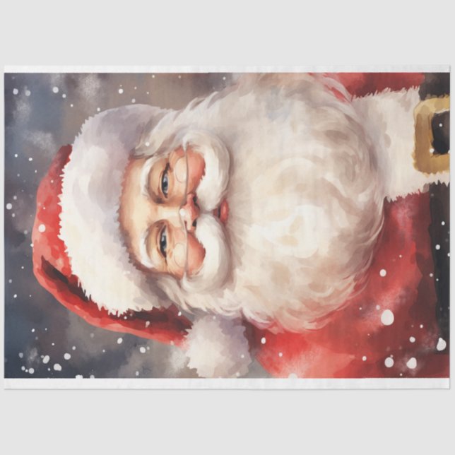 Papel De Seda Clássico de aquarela Santa Claus sorrindo flocos d (Frente )