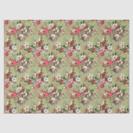 Papel de Seda Clássico de Poinsettia e Frutas para
