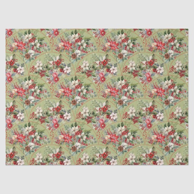 Papel de Seda Clássico de Poinsettia e Frutas para (Frente )