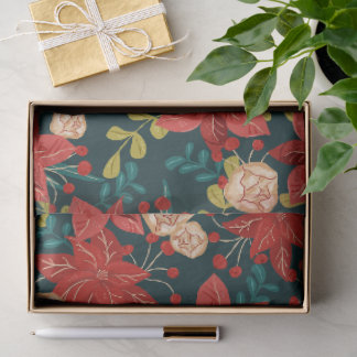 Papel De Seda Clássico Floral de Natal Vermelho e Verde