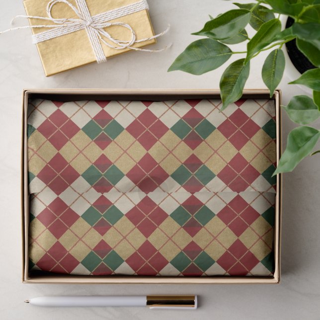 Papel De Seda Clássico, padrão argyle de Natal/inverno (Presente)