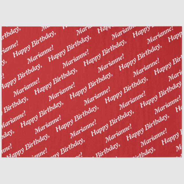 Papel De Seda Classy Happy Birthday Name Red Tissue Paper (Frente )