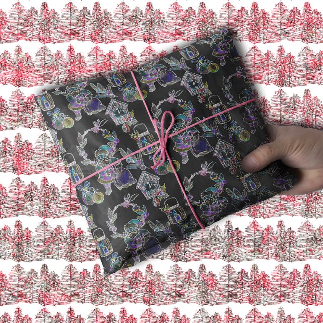 Papel De Seda Cluster de Neve Negro Brilhante Xmas Santa Claus (Criador carregado)