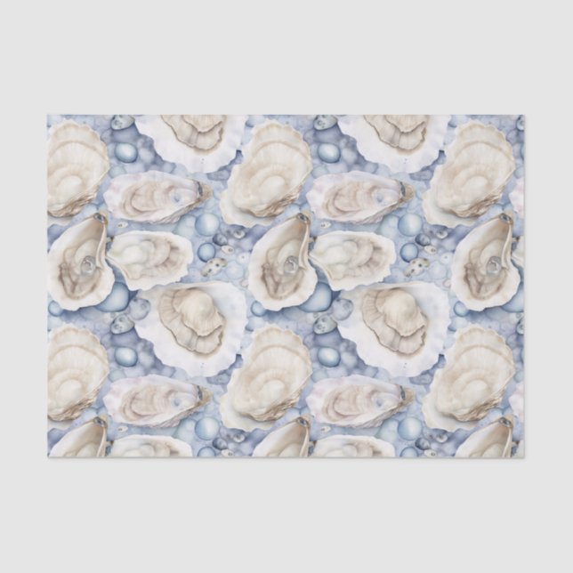 Papel De Seda Coastal Beach Watercolor Oyster Shells (Frente )